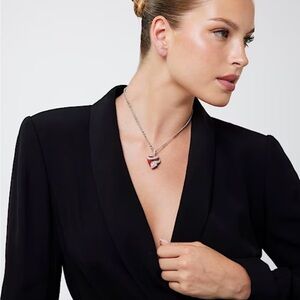 Guess Silver Necklace with Red Heart and Snake Pendant